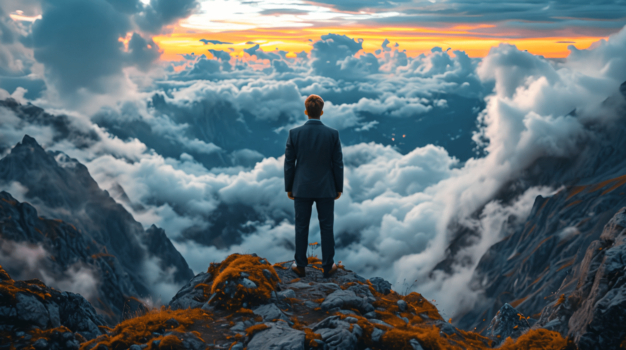 A man standing on a mountain